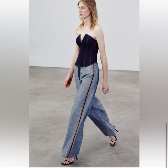 ZARA 2 PIECE ZW DENIM CORSET AND HIGH-WAISTED WIDE LEG LOOSE FIT JEANS - Picture 4 of 8